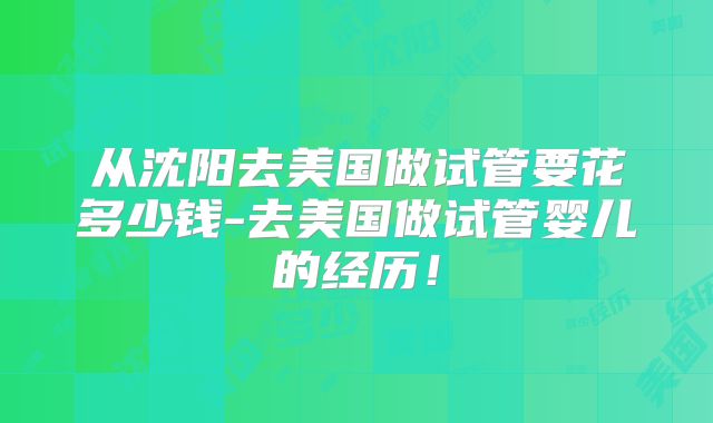 从沈阳去美国做试管要花多少钱-去美国做试管婴儿的经历！