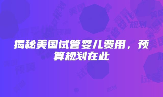 揭秘美国试管婴儿费用，预算规划在此