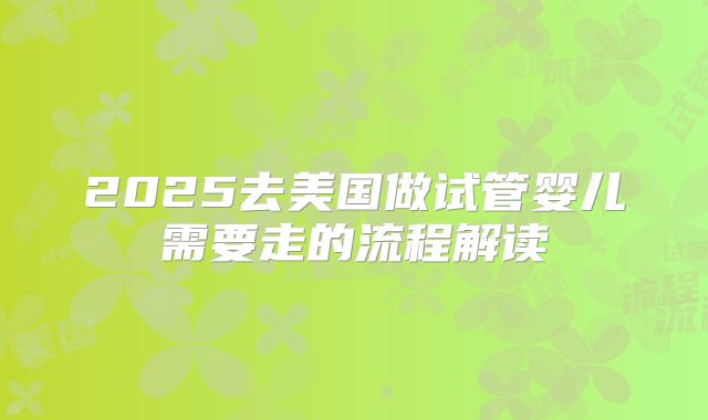 2025去美国做试管婴儿需要走的流程解读