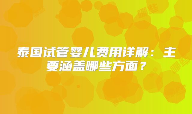 泰国试管婴儿费用详解：主要涵盖哪些方面？