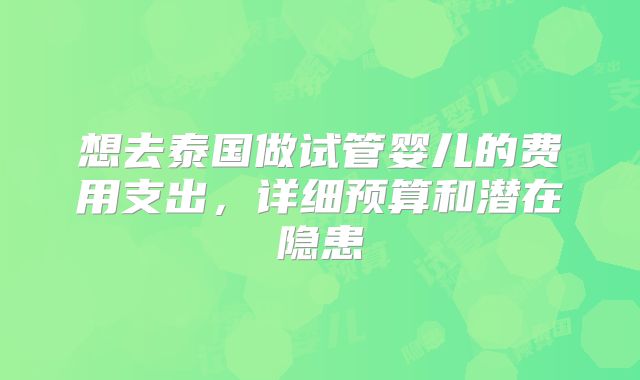 想去泰国做试管婴儿的费用支出,详细预算和潜在隐患