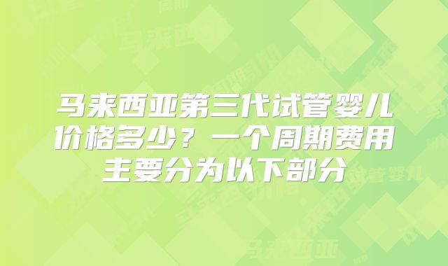 马来西亚第三代试管婴儿价格多少？一个周期费用主要分为以下部分