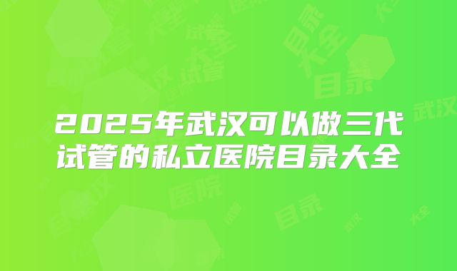 2025年武汉可以做三代试管的私立医院目录大全