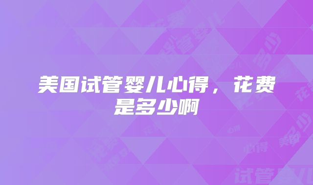 美国试管婴儿心得，花费是多少啊