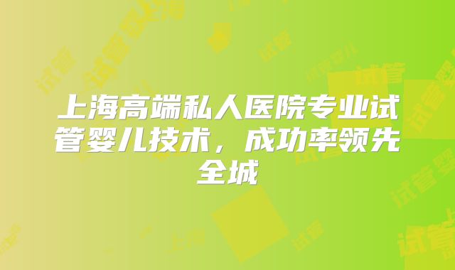 上海高端私人医院专业试管婴儿技术，成功率领先全城