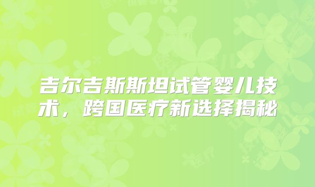 吉尔吉斯斯坦试管婴儿技术，跨国医疗新选择揭秘