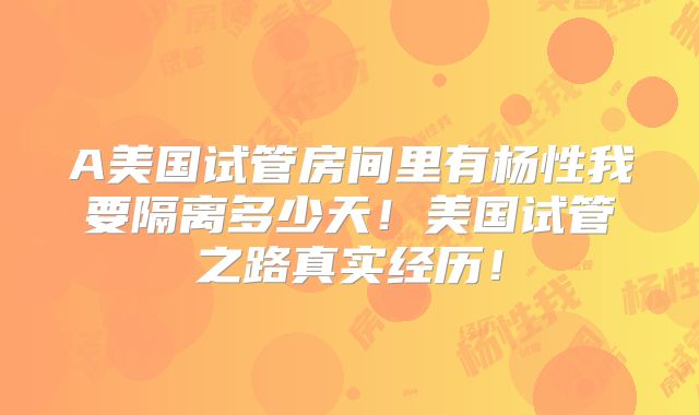 A美国试管房间里有杨性我要隔离多少天！美国试管之路真实经历！