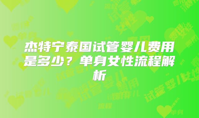 杰特宁泰国试管婴儿费用是多少？单身女性流程解析
