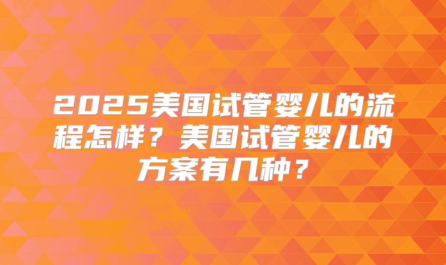2025美国试管婴儿的流程怎样？美国试管婴儿的方案有几种？