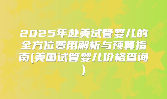 2025年赴美试管婴儿的全方位费用解析与预算指南(美国试管婴儿价格查询)