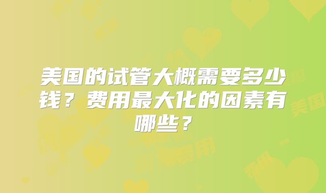 美国的试管大概需要多少钱？费用最大化的因素有哪些？