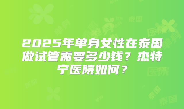 2025年单身女性在泰国做试管需要多少钱？杰特宁医院如何？