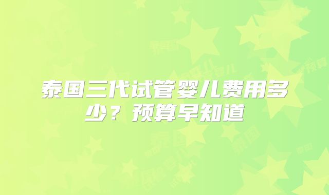 泰国三代试管婴儿费用多少?预算早知道