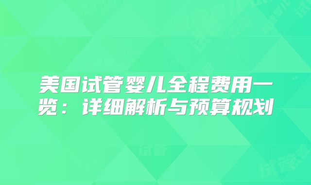 美国试管婴儿全程费用一览：详细解析与预算规划