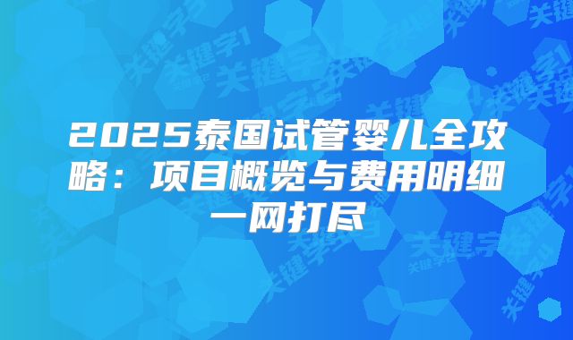 2025泰国试管婴儿全攻略:项目概览与费用明细一网打尽