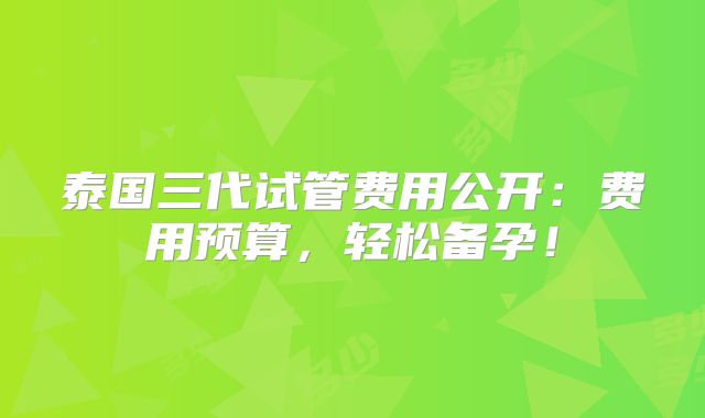 泰国三代试管费用公开：费用预算，轻松备孕！
