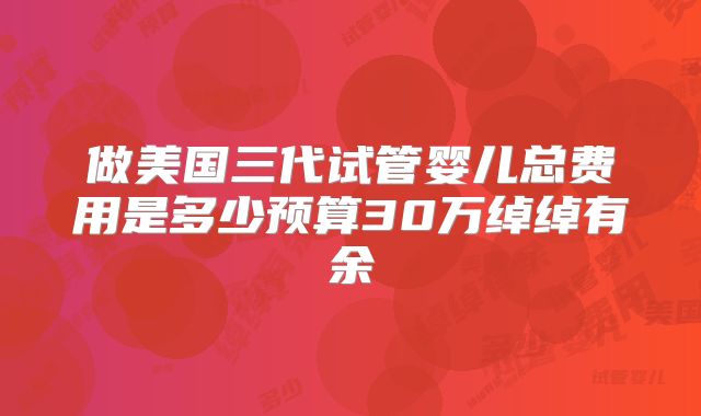 做美国三代试管婴儿总费用是多少预算30万绰绰有余