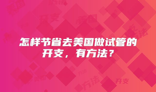 怎样节省去美国做试管的开支，有方法？