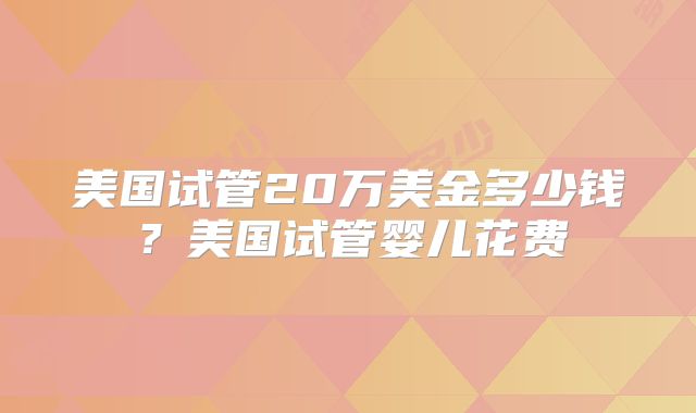 美国试管20万美金多少钱？美国试管婴儿花费