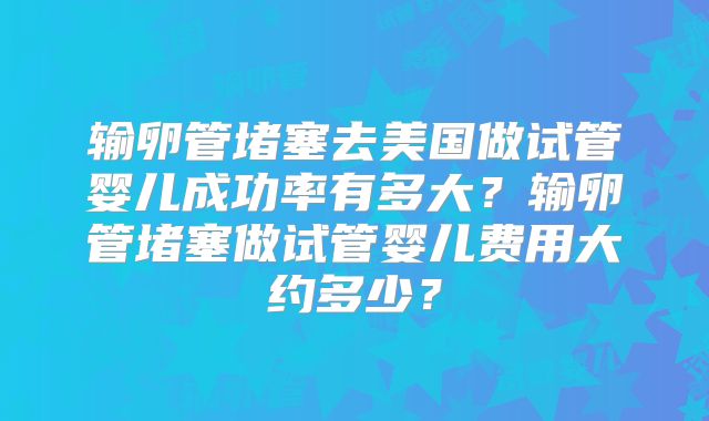 输卵管堵塞去美国做试管婴儿成功率有多大？输卵管堵塞做试管婴儿费用大约多少？