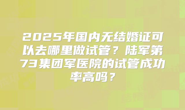 2025年国内无结婚证可以去哪里做试管？陆军第73集团军医院的试管成功率高吗？