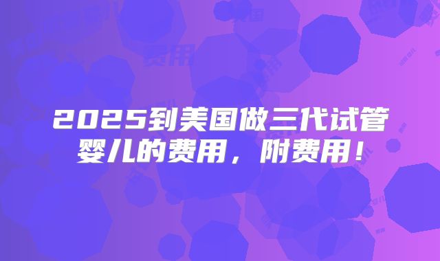 2025到美国做三代试管婴儿的费用，附费用！
