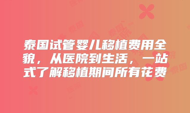 泰国试管婴儿移植费用全貌，从医院到生活，一站式了解移植期间所有花费