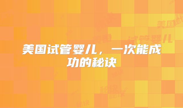 美国试管婴儿，一次能成功的秘诀