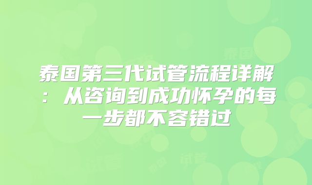 泰国第三代试管流程详解：从咨询到成功怀孕的每一步都不容错过