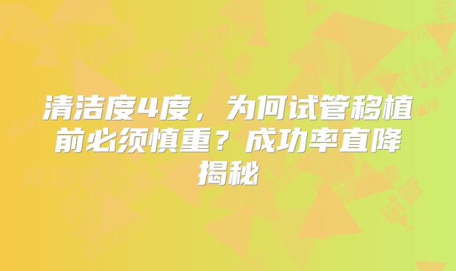清洁度4度，为何试管移植前必须慎重？成功率直降揭秘