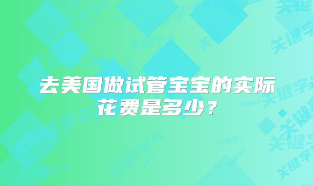 去美国做试管宝宝的实际花费是多少？