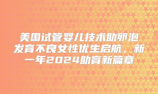 美国试管婴儿技术助卵泡发育不良女性优生启航，新一年2024助育新篇章