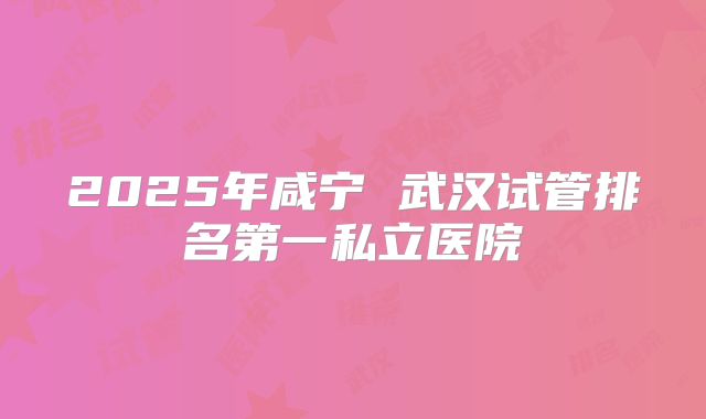 2025年咸宁 武汉试管排名第一私立医院