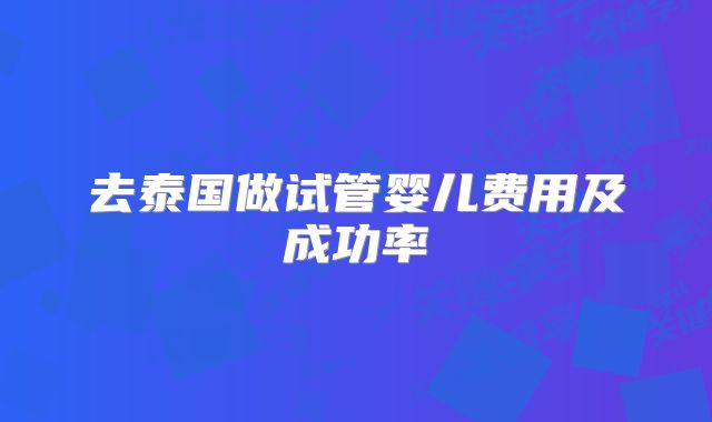 去泰国做试管婴儿费用及成功率
