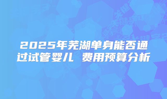 2025年芜湖单身能否通过试管婴儿 费用预算分析