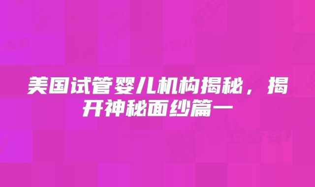 美国试管婴儿机构揭秘，揭开神秘面纱篇一