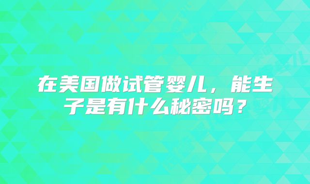 在美国做试管婴儿,能生子是有什么秘密吗?