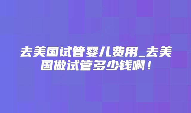 去美国试管婴儿费用_去美国做试管多少钱啊！