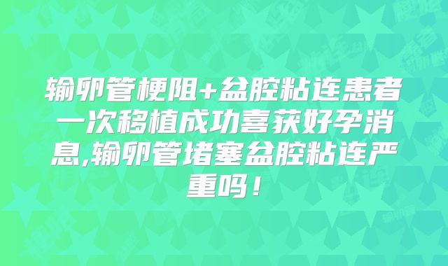 输卵管梗阻+盆腔粘连患者一次移植成功喜获好孕消息,输卵管堵塞盆腔粘连严重吗!
