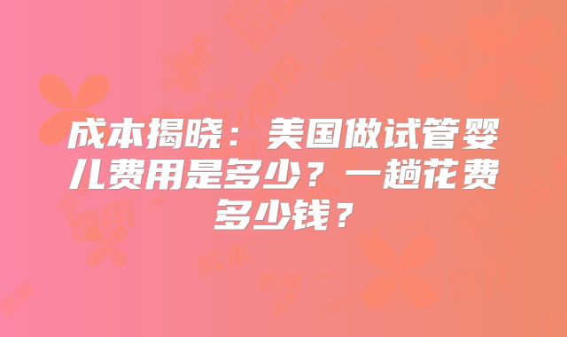 成本揭晓：美国做试管婴儿费用是多少？一趟花费多少钱？