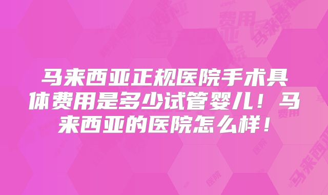 马来西亚正规医院手术具体费用是多少试管婴儿！马来西亚的医院怎么样！