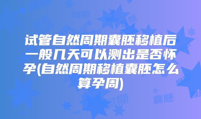 试管自然周期囊胚移植后一般几天可以测出是否怀孕(自然周期移植囊胚怎么算孕周)