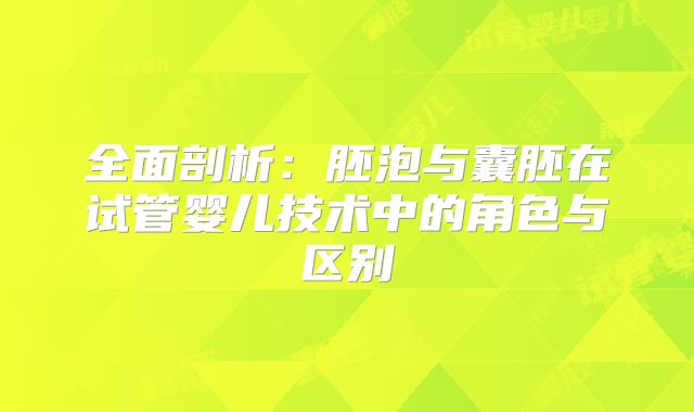 全面剖析：胚泡与囊胚在试管婴儿技术中的角色与区别