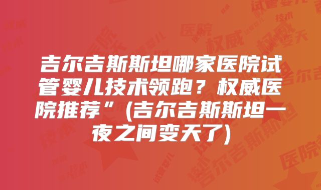 吉尔吉斯斯坦哪家医院试管婴儿技术领跑?权威医院推荐”(吉尔吉斯斯坦一夜之间变天了)