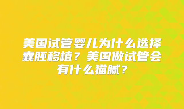 美国试管婴儿为什么选择囊胚移植?美国做试管会有什么猫腻?