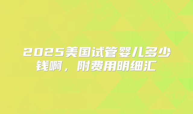 2025美国试管婴儿多少钱啊，附费用明细汇