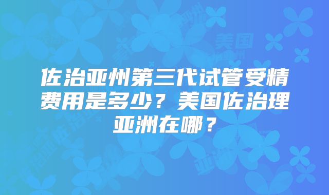 佐治亚州第三代试管受精费用是多少？美国佐治理亚洲在哪？