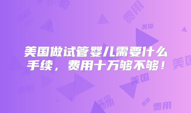 美国做试管婴儿需要什么手续,费用十万够不够!