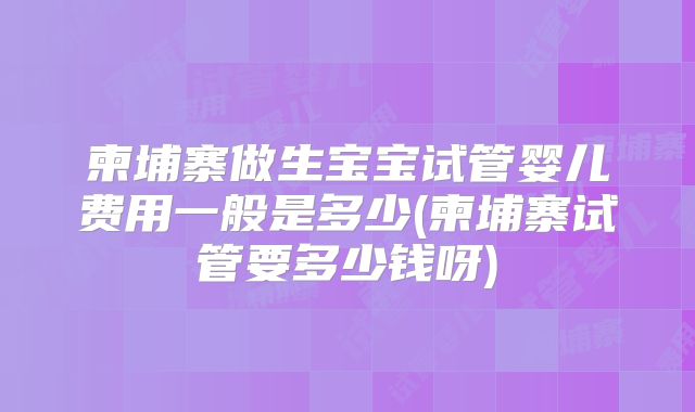 柬埔寨做生宝宝试管婴儿费用一般是多少(柬埔寨试管要多少钱呀)