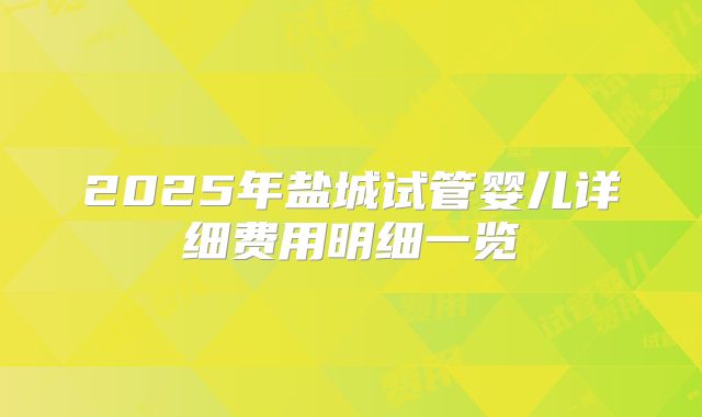 2025年盐城试管婴儿详细费用明细一览